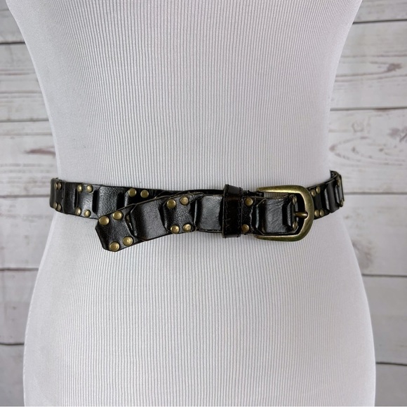 Amiee Lynn Accessories - AMIEE Lynn brown leather braided belt with studs Sz S